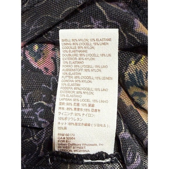 Free People Amber Womens Top M Sheer Black Brown Floral Mock Neck Long Sleeves - Picture 9 of 10